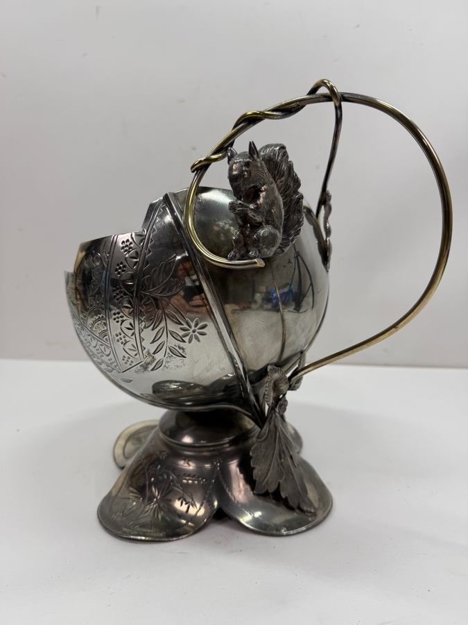 Antique Taunton Silver-plated Figural Nut Bowl With Squirrel 10.5'H (RSF) [Photo 2]