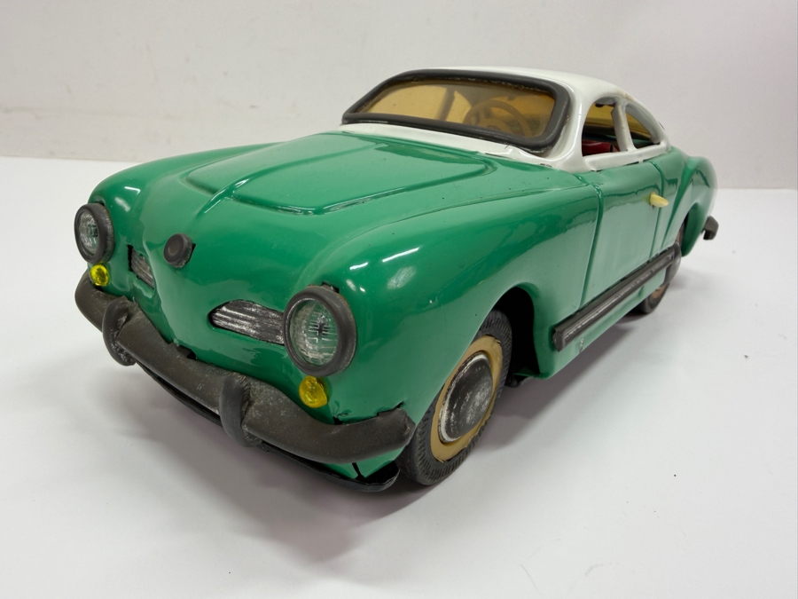Vintage Asahi Japan Tin Litho Wind Up Toy Car 6L And Volkswagen Karmann Gia Toy Friction Car 9.5L (RSF) [Photo 7]