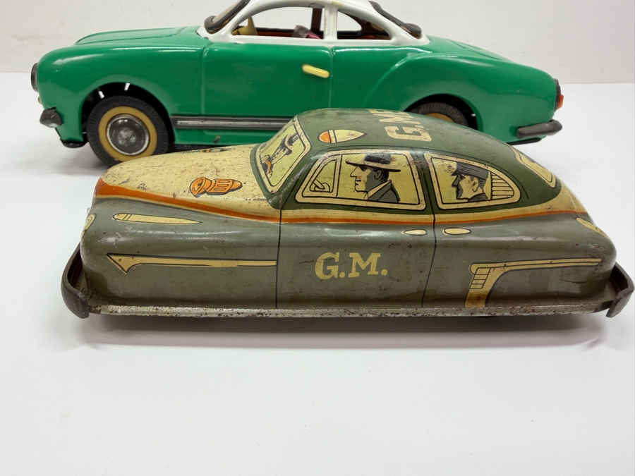 Vintage Asahi Japan Tin Litho Wind Up Toy Car 6L And Volkswagen Karmann Gia Toy Friction Car 9.5L (RSF) [Photo 4]