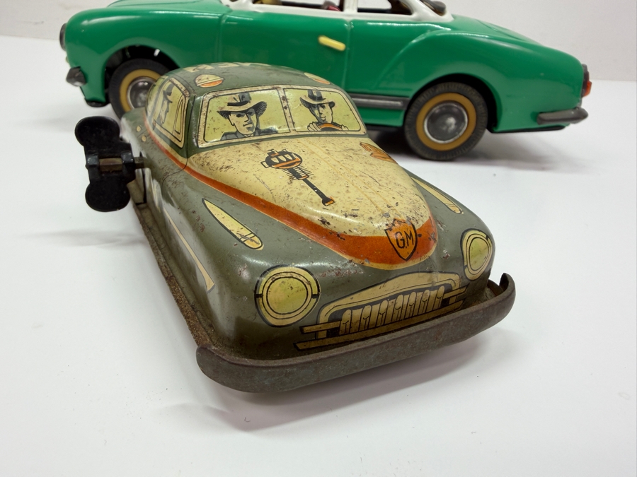 Vintage Asahi Japan Tin Litho Wind Up Toy Car 6L And Volkswagen Karmann Gia Toy Friction Car 9.5L (RSF) [Photo 3]