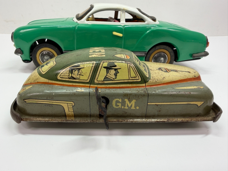 Vintage Asahi Japan Tin Litho Wind Up Toy Car 6L And Volkswagen Karmann Gia Toy Friction Car 9.5L (RSF) [Photo 2]