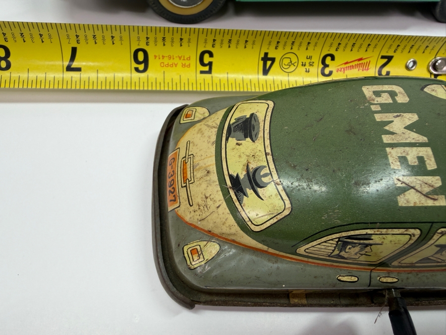Vintage Asahi Japan Tin Litho Wind Up Toy Car 6L And Volkswagen Karmann Gia Toy Friction Car 9.5L (RSF) [Photo 12]