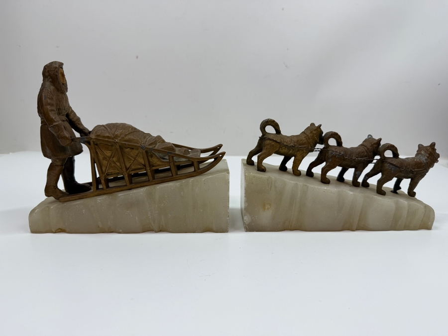 Mid-Century Metal Dog Sled Team Sculpture On Marble Base 14L X 6H (RSF) [Photo 6]