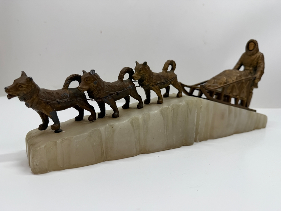 Mid-Century Metal Dog Sled Team Sculpture On Marble Base 14L X 6H (RSF) [Photo 2]