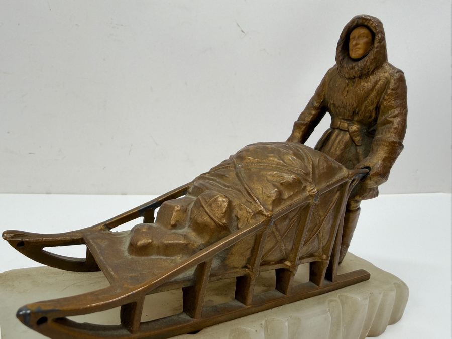 Mid-Century Metal Dog Sled Team Sculpture On Marble Base 14L X 6H (RSF) [Photo 3]