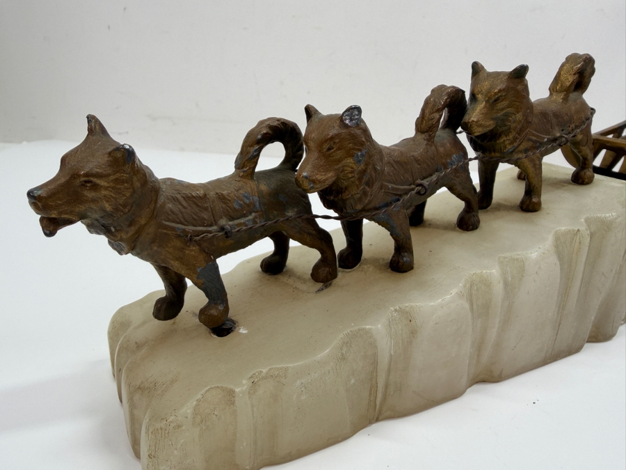 Mid-Century Metal Dog Sled Team Sculpture On Marble Base 14L X 6H (RSF) [Photo 5]