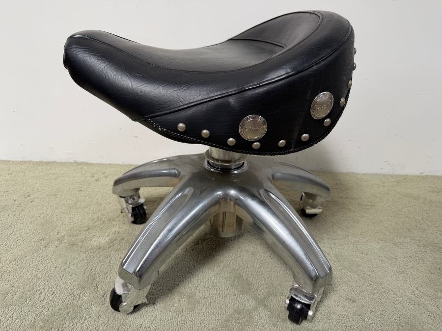 Larin Pneumatic Mechanical Roller Stool Featuring A Black Motorcycle-Style Saddle Seat 23W Adjustable Height 25H (RSF) [Photo 2]