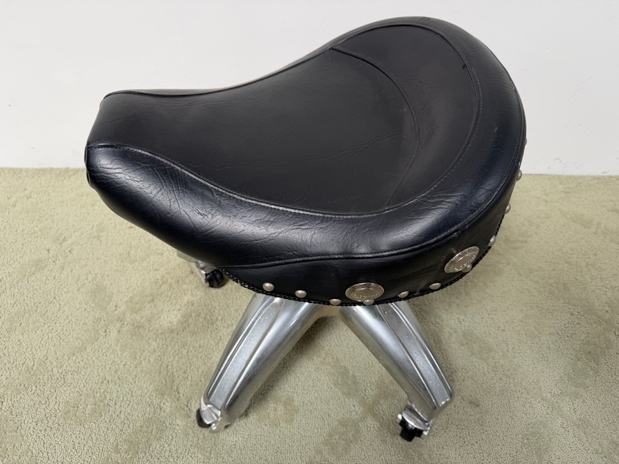 Larin Pneumatic Mechanical Roller Stool Featuring A Black Motorcycle-Style Saddle Seat 23W Adjustable Height 25H (RSF) [Photo 3]