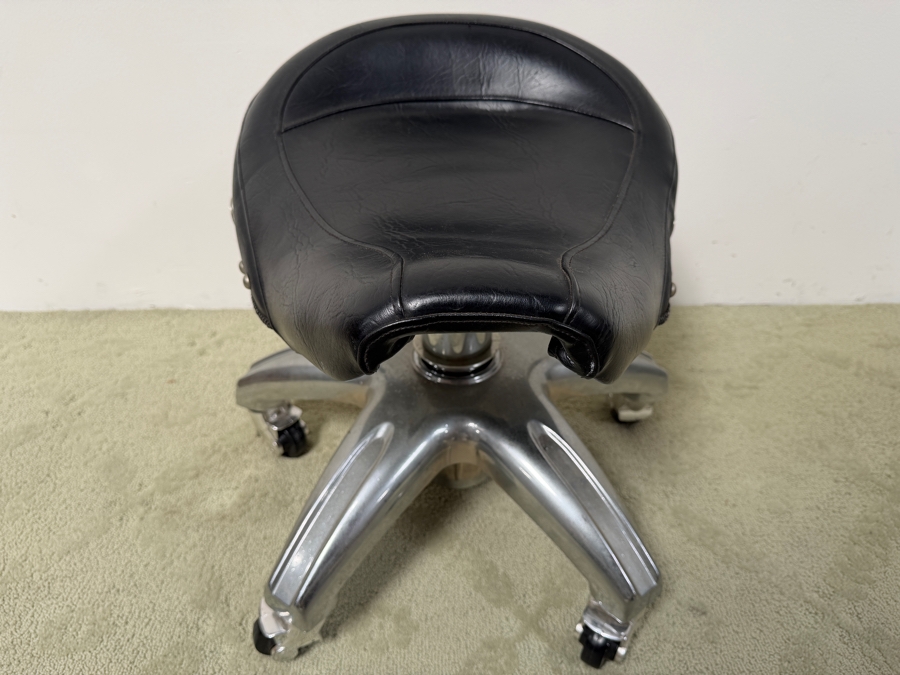 Larin Pneumatic Mechanical Roller Stool Featuring A Black Motorcycle-Style Saddle Seat 23W Adjustable Height 25H (RSF) [Photo 7]