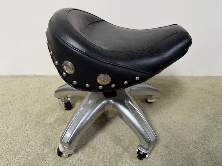 Larin Pneumatic Mechanical Roller Stool Featuring A Black Motorcycle-Style Saddle Seat 23W Adjustable Height 25H (RSF) [Photo 6]