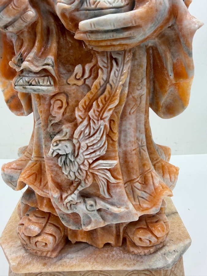 Vintage Asian Carved Stone Sculpture Of Fu Xing On Stone Base Weighs 27lbs 16'H (RSF) [Photo 5]