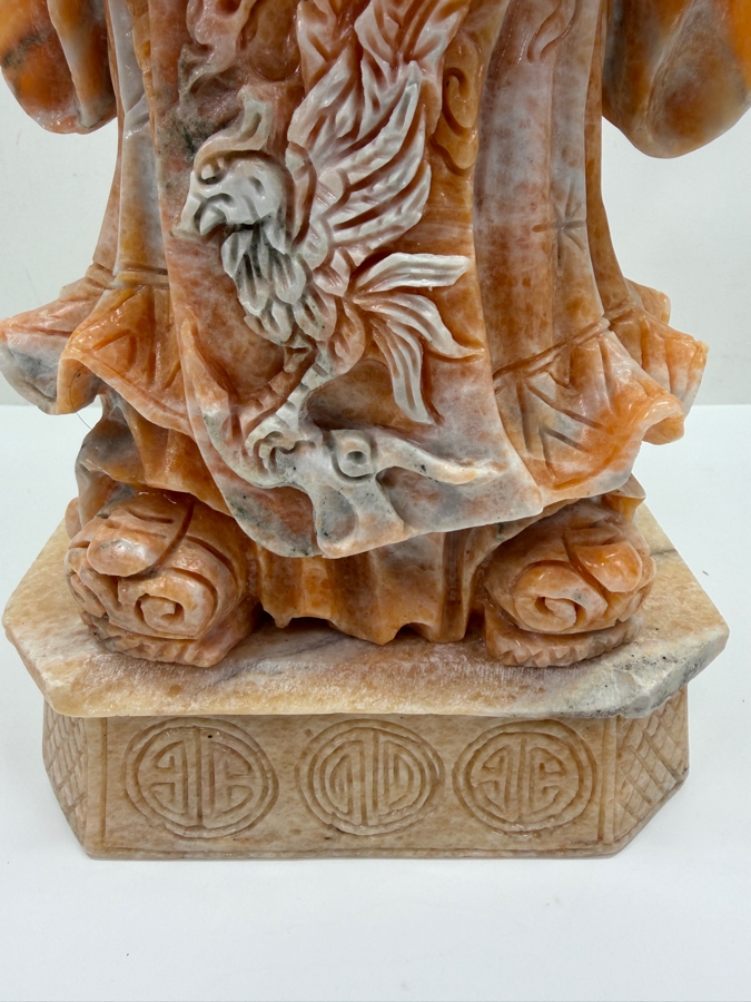 Vintage Asian Carved Stone Sculpture Of Fu Xing On Stone Base Weighs 27lbs 16'H (RSF) [Photo 7]