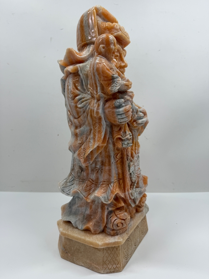 Vintage Asian Carved Stone Sculpture Of Fu Xing On Stone Base Weighs 27lbs 16'H (RSF) [Photo 8]