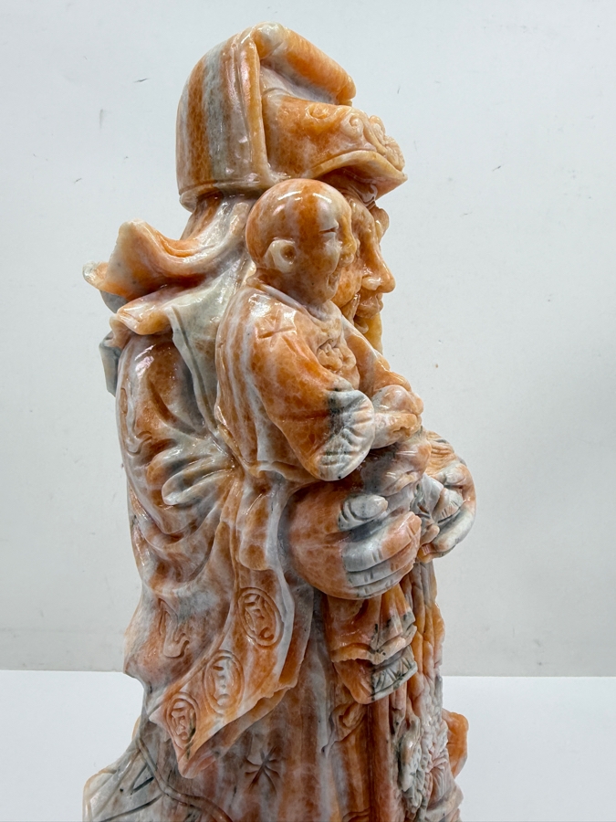 Vintage Asian Carved Stone Sculpture Of Fu Xing On Stone Base Weighs 27lbs 16'H (RSF) [Photo 9]