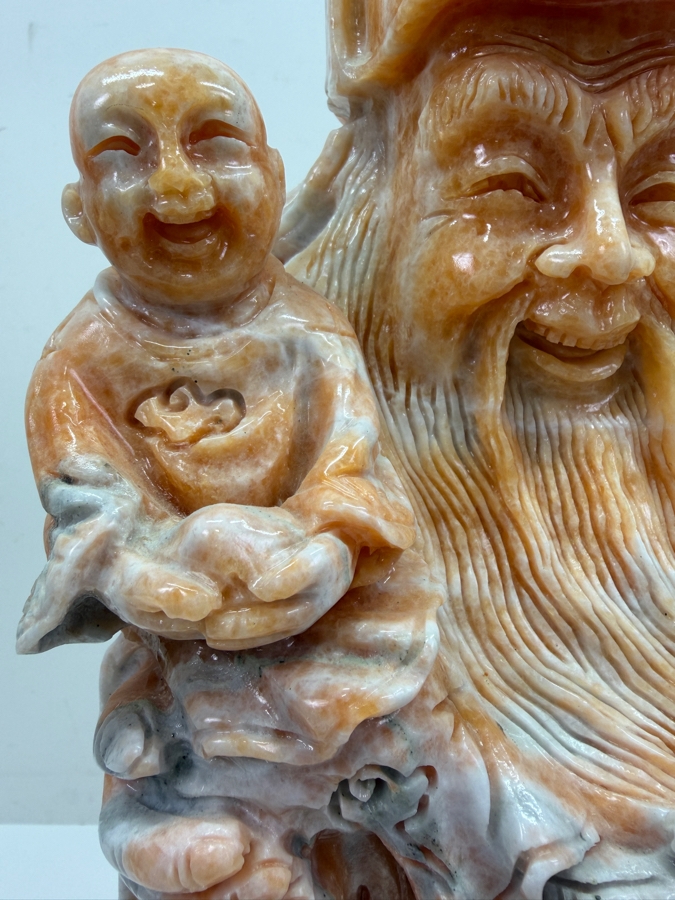 Vintage Asian Carved Stone Sculpture Of Fu Xing On Stone Base Weighs 27lbs 16'H (RSF) [Photo 4]