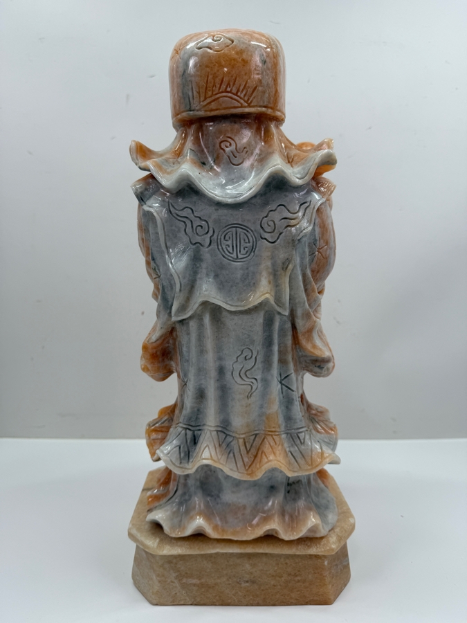 Vintage Asian Carved Stone Sculpture Of Fu Xing On Stone Base Weighs 27lbs 16'H (RSF) [Photo 10]