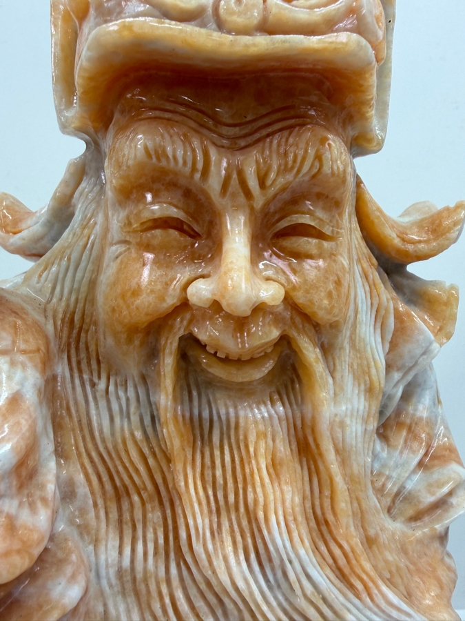 Vintage Asian Carved Stone Sculpture Of Fu Xing On Stone Base Weighs 27lbs 16'H (RSF) [Photo 3]