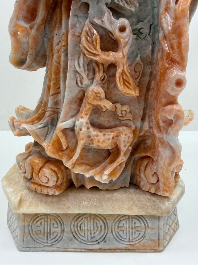 Vintage Asian Carved Stone Sculpture Of Shou Lao (Taoist God Of Longevity) On Stone Base Weighs 27lbs 16'H (RSF) [Photo 3]