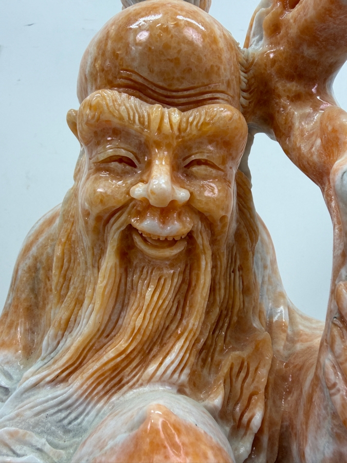 Vintage Asian Carved Stone Sculpture Of Shou Lao (Taoist God Of Longevity) On Stone Base Weighs 27lbs 16'H (RSF) [Photo 2]