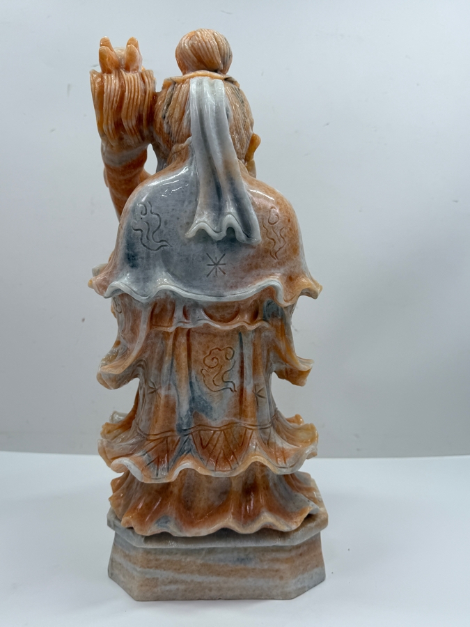 Vintage Asian Carved Stone Sculpture Of Shou Lao (Taoist God Of Longevity) On Stone Base Weighs 27lbs 16'H (RSF) [Photo 8]