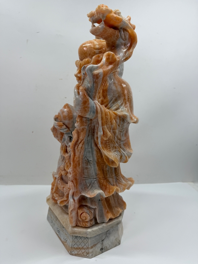 Vintage Asian Carved Stone Sculpture Of Shou Lao (Taoist God Of Longevity) On Stone Base Weighs 27lbs 16'H (RSF) [Photo 4]