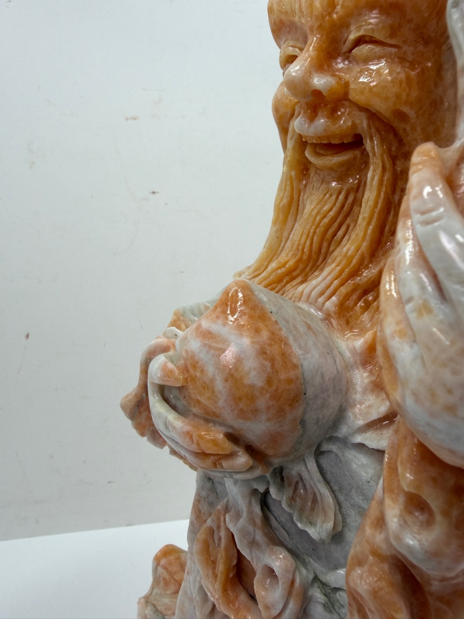 Vintage Asian Carved Stone Sculpture Of Shou Lao (Taoist God Of Longevity) On Stone Base Weighs 27lbs 16'H (RSF) [Photo 5]