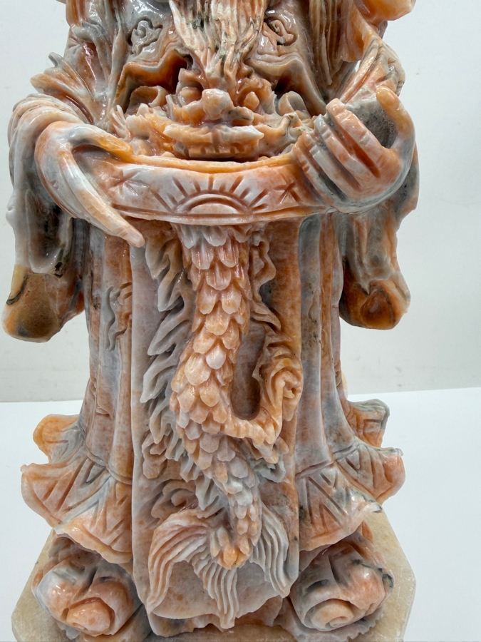 Vintage Asian Carved Stone Sculpture Of Cai Shen (Chinese God Of Wealth) On Stone Base Weighs 27lbs 16.5'H (RSF) [Photo 4]