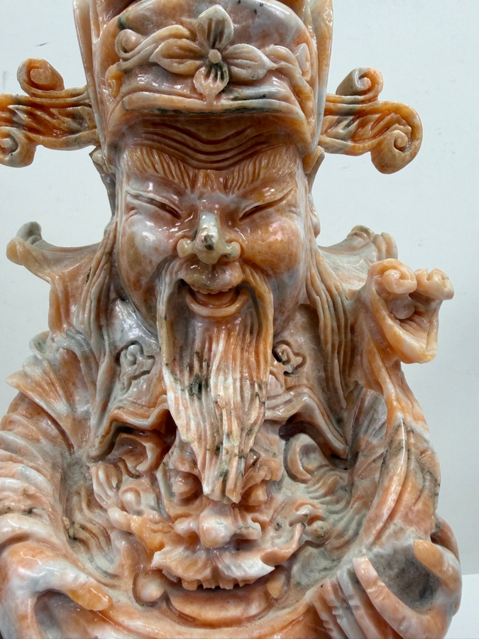 Vintage Asian Carved Stone Sculpture Of Cai Shen (Chinese God Of Wealth) On Stone Base Weighs 27lbs 16.5'H (RSF) [Photo 2]