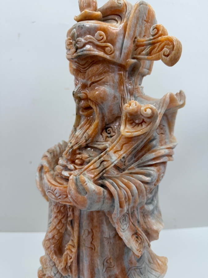 Vintage Asian Carved Stone Sculpture Of Cai Shen (Chinese God Of Wealth) On Stone Base Weighs 27lbs 16.5'H (RSF) [Photo 7]