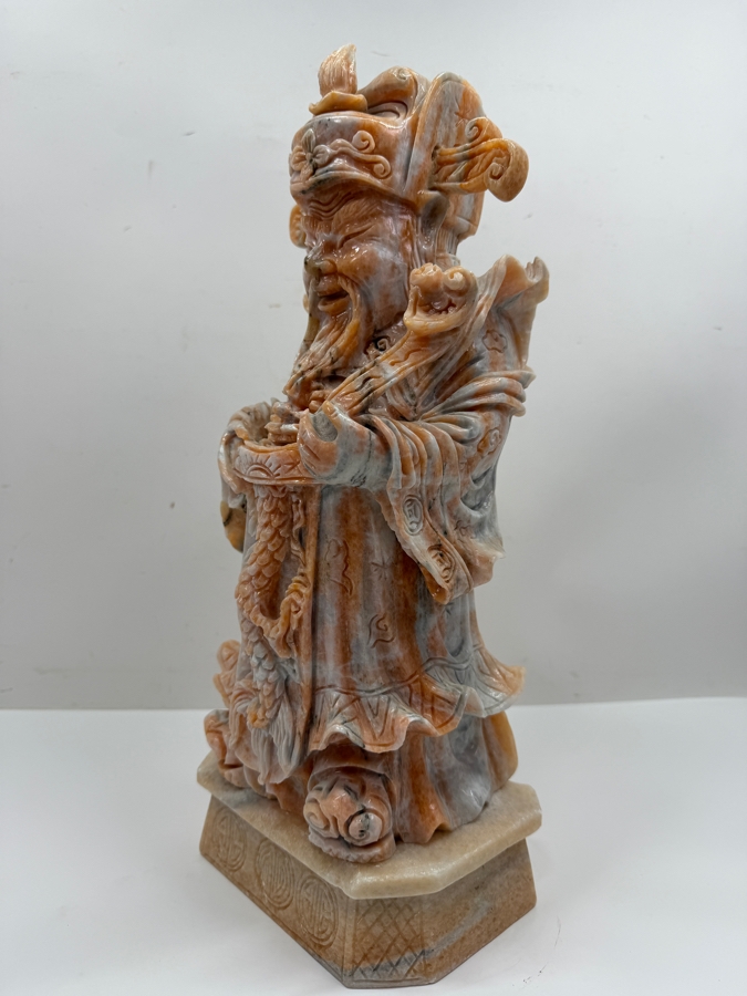 Vintage Asian Carved Stone Sculpture Of Cai Shen (Chinese God Of Wealth) On Stone Base Weighs 27lbs 16.5'H (RSF) [Photo 6]