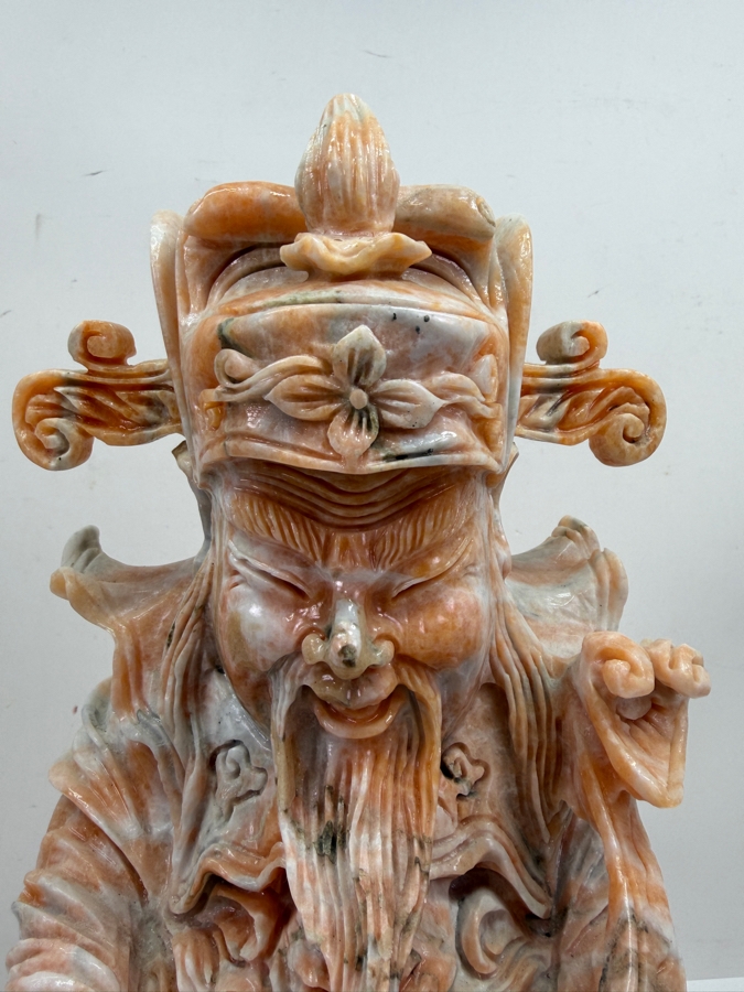 Vintage Asian Carved Stone Sculpture Of Cai Shen (Chinese God Of Wealth) On Stone Base Weighs 27lbs 16.5'H (RSF) [Photo 3]