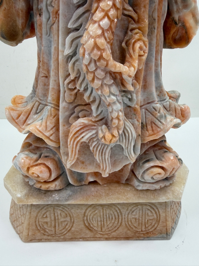 Vintage Asian Carved Stone Sculpture Of Cai Shen (Chinese God Of Wealth) On Stone Base Weighs 27lbs 16.5'H (RSF) [Photo 5]