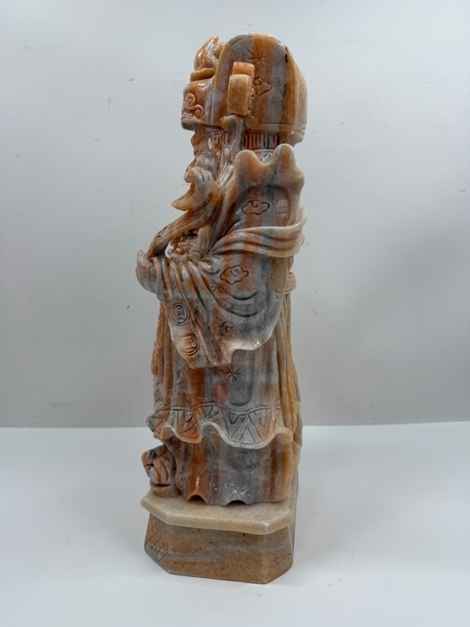 Vintage Asian Carved Stone Sculpture Of Cai Shen (Chinese God Of Wealth) On Stone Base Weighs 27lbs 16.5'H (RSF) [Photo 8]