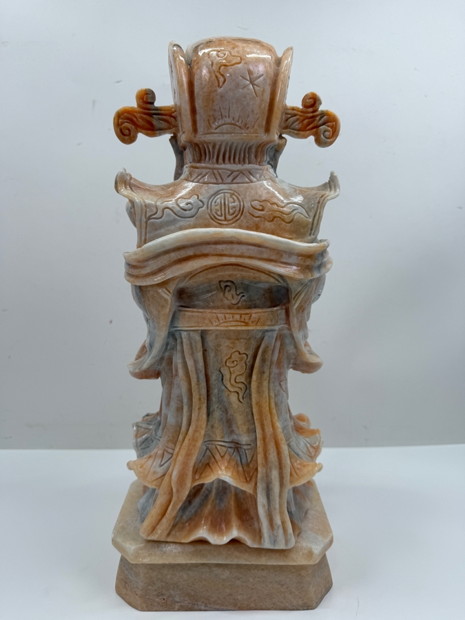 Vintage Asian Carved Stone Sculpture Of Cai Shen (Chinese God Of Wealth) On Stone Base Weighs 27lbs 16.5'H (RSF) [Photo 9]