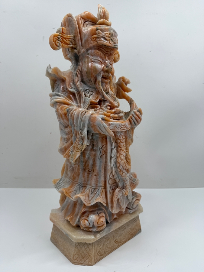 Vintage Asian Carved Stone Sculpture Of Cai Shen (Chinese God Of Wealth) On Stone Base Weighs 27lbs 16.5'H (RSF) [Photo 10]