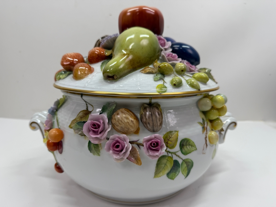 Herend Hungary Hand Painted 'First Edition' Porcelain Soup Tureen With Fruit Applications 12W X 9.5H Retails $5,760 (RSF) [Photo 2]