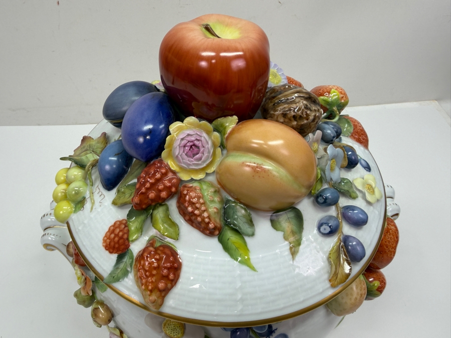 Herend Hungary Hand Painted 'First Edition' Porcelain Soup Tureen With Fruit Applications 12W X 9.5H Retails $5,760 (RSF) [Photo 9]