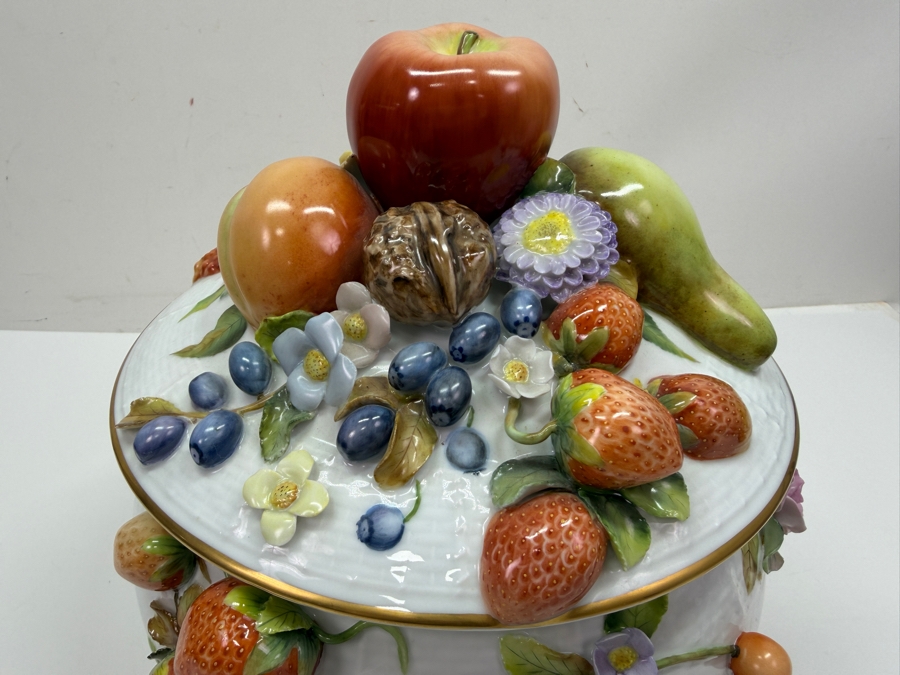 Herend Hungary Hand Painted 'First Edition' Porcelain Soup Tureen With Fruit Applications 12W X 9.5H Retails $5,760 (RSF) [Photo 7]
