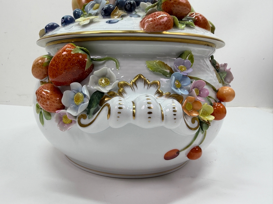 Herend Hungary Hand Painted 'First Edition' Porcelain Soup Tureen With Fruit Applications 12W X 9.5H Retails $5,760 (RSF) [Photo 6]