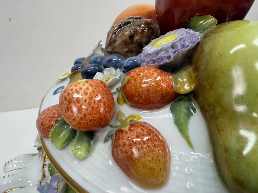 Herend Hungary Hand Painted 'First Edition' Porcelain Soup Tureen With Fruit Applications 12W X 9.5H Retails $5,760 (RSF) [Photo 4]