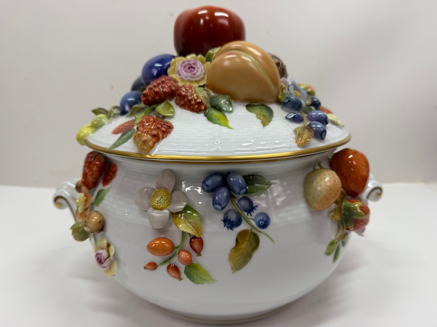 Herend Hungary Hand Painted 'First Edition' Porcelain Soup Tureen With Fruit Applications 12W X 9.5H Retails $5,760 (RSF) [Photo 8]