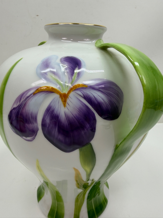 Rare Herend Hungary Hand Painted Porcelain Iris Vase With 24k Gold Accents (Model 7155) 9.5'H (RSF) [Photo 7]