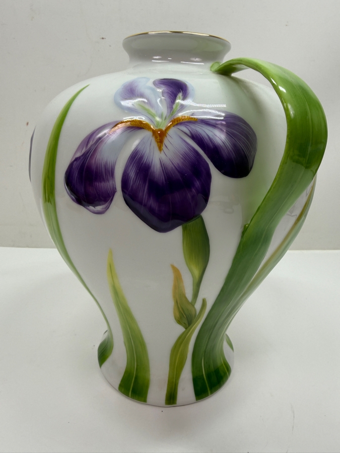 Rare Herend Hungary Hand Painted Porcelain Iris Vase With 24k Gold Accents (Model 7155) 9.5'H (RSF) [Photo 8]