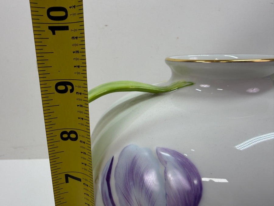 Rare Herend Hungary Hand Painted Porcelain Iris Vase With 24k Gold Accents (Model 7155) 9.5'H (RSF) [Photo 10]