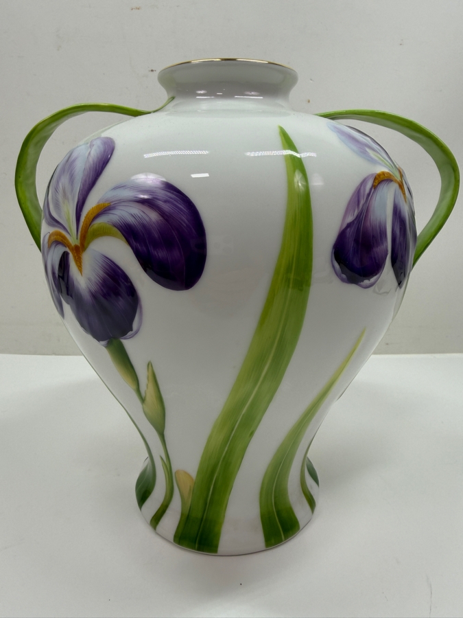Rare Herend Hungary Hand Painted Porcelain Iris Vase With 24k Gold Accents (Model 7155) 9.5'H (RSF) [Photo 6]
