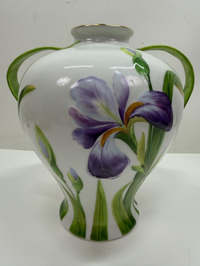 Rare Herend Hungary Hand Painted Porcelain Iris Vase With 24k Gold Accents (Model 7155) 9.5'H (RSF) [Photo 2]
