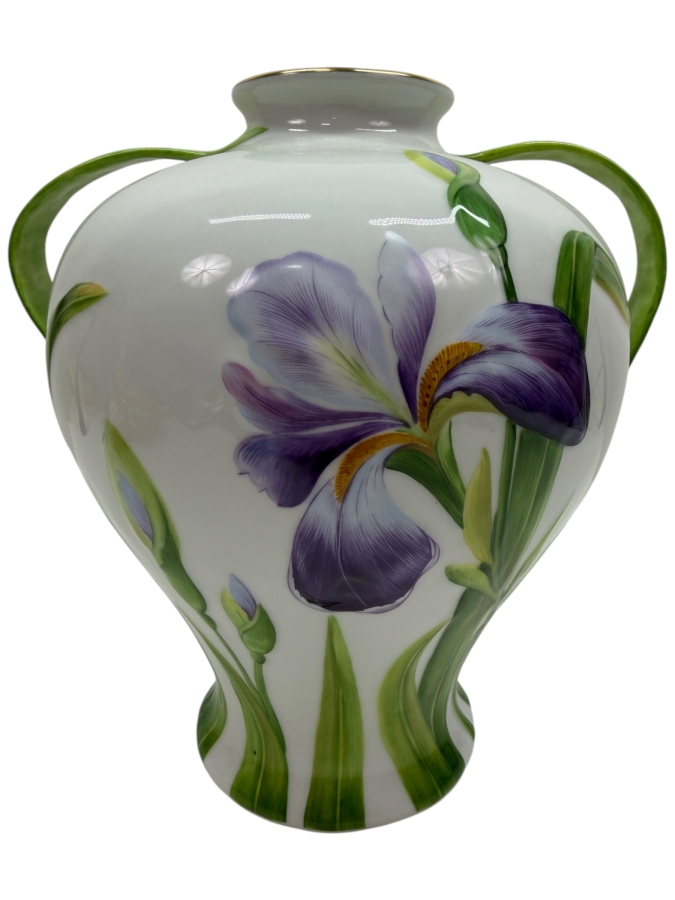 Rare Herend Hungary Hand Painted Porcelain Iris Vase With 24k Gold Accents (Model 7155) 9.5'H (RSF)