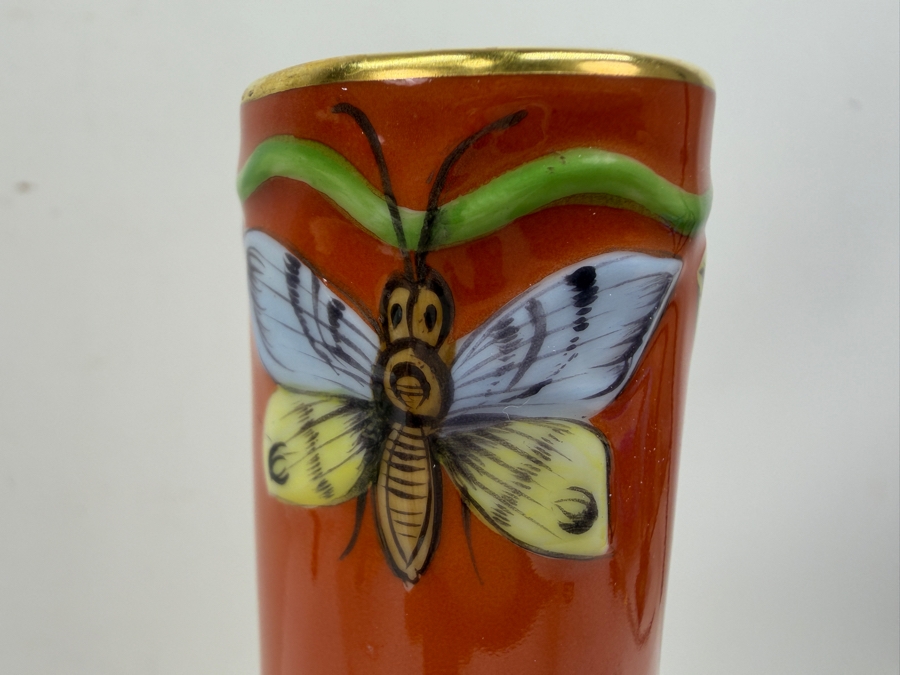 Rare Herend Hungary Hand Painted Porcelain Water Lily & Butterflies In Relief Vase 11.25'H (RSF) [Photo 6]