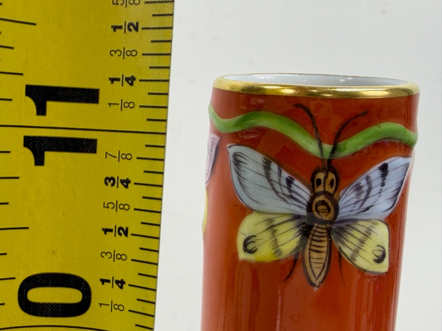 Rare Herend Hungary Hand Painted Porcelain Water Lily & Butterflies In Relief Vase 11.25'H (RSF) [Photo 9]