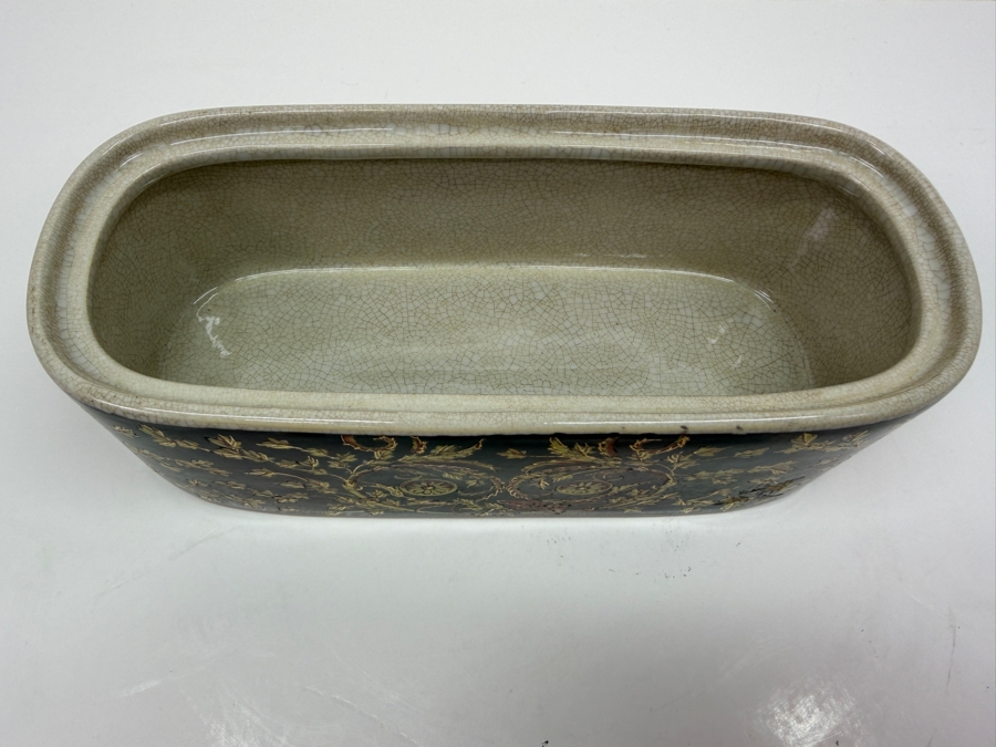 Chinese Hand Painted Covered Box With Metal Strawberry Finial 8.5W X 3.5D X 5H (RSF) [Photo 4]